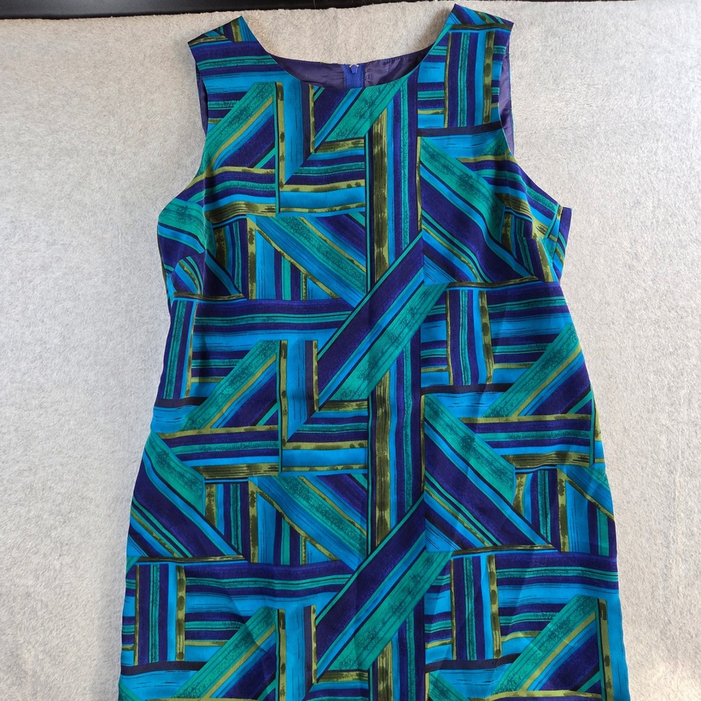 Koret Sleeveless Shift Dress Womens 12P Blue Green Geometric Abstract 37-34308